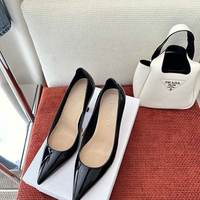DIOR TRIBALES HIGH HEELS 80 MM 25S IN BLACK GLOSSY LEATHER