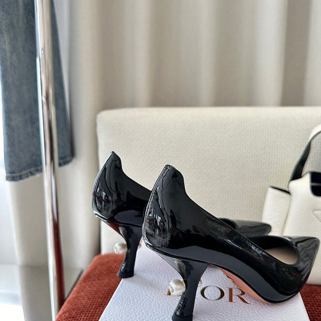 DIOR TRIBALES HIGH HEELS 80 MM 25S IN BLACK GLOSSY LEATHER