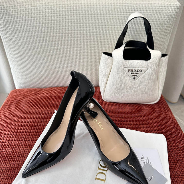 DIOR TRIBALES HIGH HEELS 80 MM 25S IN BLACK GLOSSY LEATHER