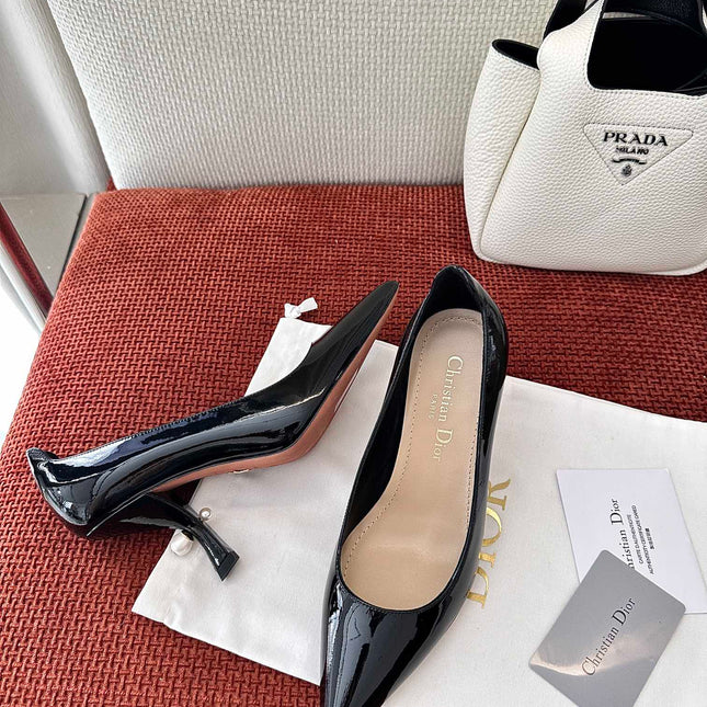 DIOR TRIBALES HIGH HEELS 80 MM 25S IN BLACK GLOSSY LEATHER