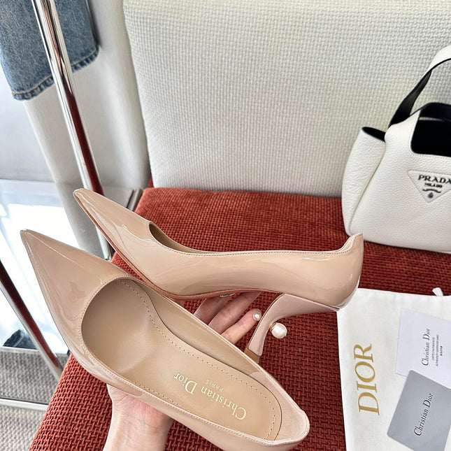 DIOR TRIBALES HIGH HEELS 80 MM 25S IN BEIGE GLOSSY LEATHER