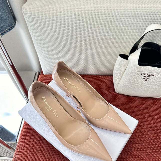 DIOR TRIBALES HIGH HEELS 80 MM 25S IN BEIGE GLOSSY LEATHER