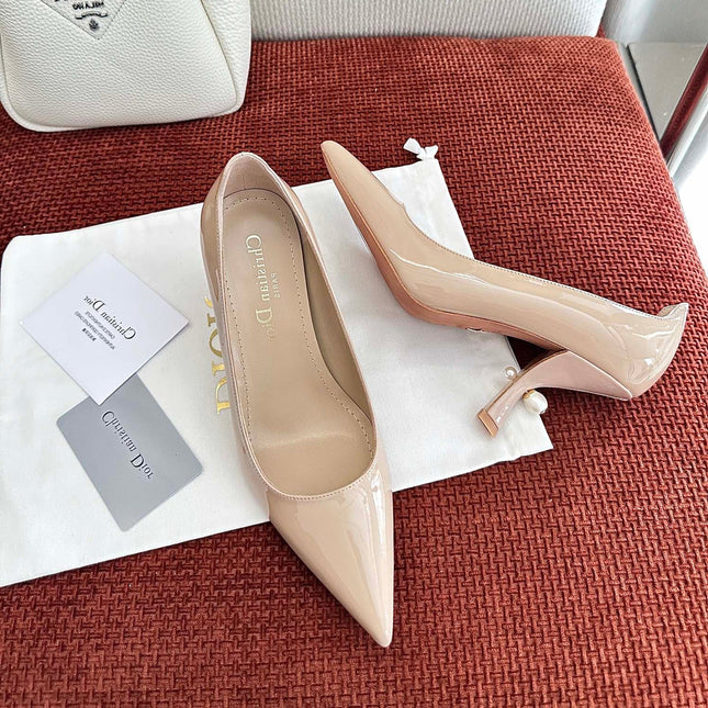 DIOR TRIBALES HIGH HEELS 80 MM 25S IN BEIGE GLOSSY LEATHER
