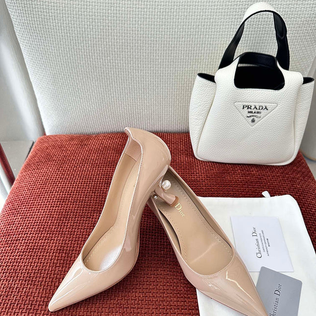 DIOR TRIBALES HIGH HEELS 80 MM 25S IN BEIGE GLOSSY LEATHER