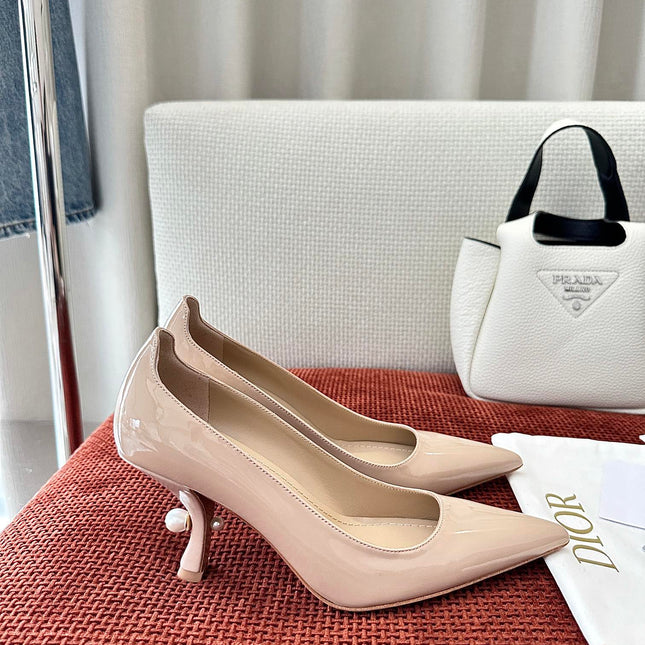 DIOR TRIBALES HIGH HEELS 80 MM 25S IN BEIGE GLOSSY LEATHER