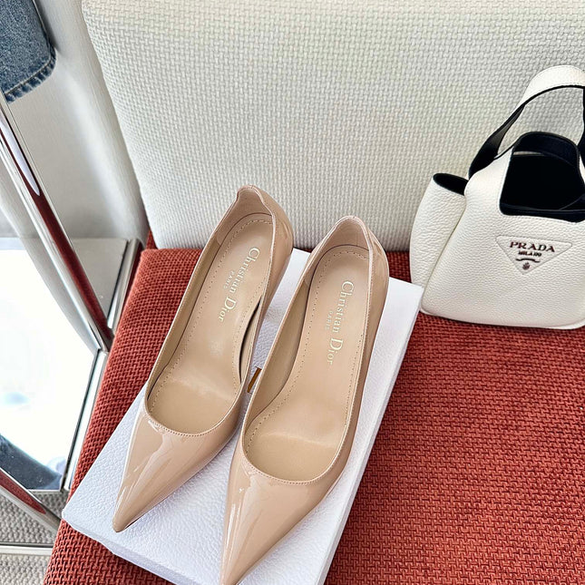 DIOR TRIBALES HIGH HEELS 80 MM 25S IN BEIGE GLOSSY LEATHER