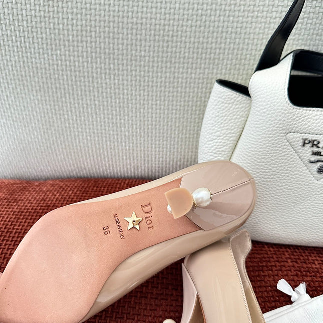 DIOR TRIBALES HIGH HEELS 80 MM 25S IN BEIGE GLOSSY LEATHER