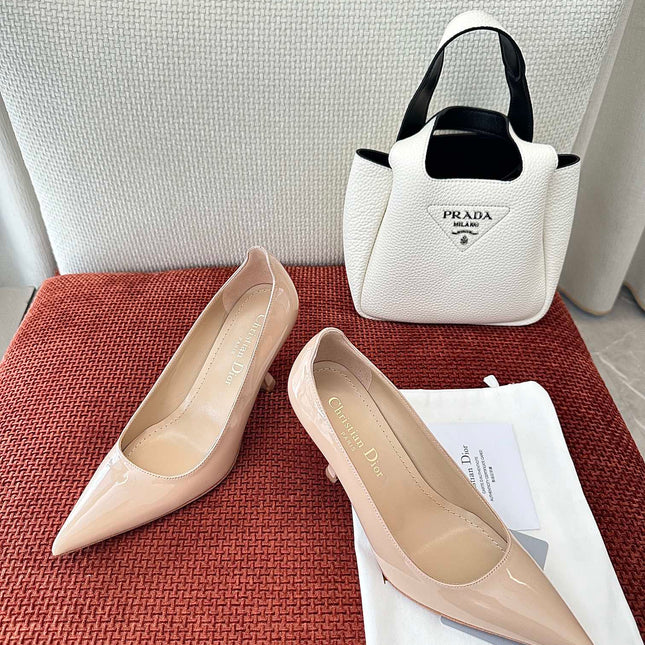 DIOR TRIBALES HIGH HEELS 80 MM 25S IN BEIGE GLOSSY LEATHER
