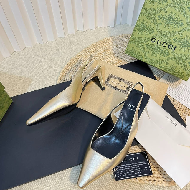 GG Women's G plain leather logo Slingbacks Golden