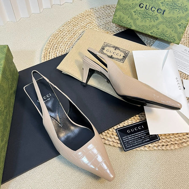 GG Women's G pointed silver-letter Logo slingback Nude Brown