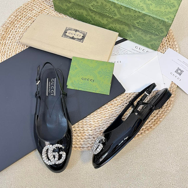 GG Double G patent leather slingback ballet flats Glossy Black