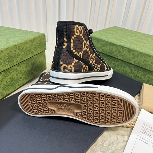 GG Tennis 1977 High Top Sneaker  Black Brown Caro