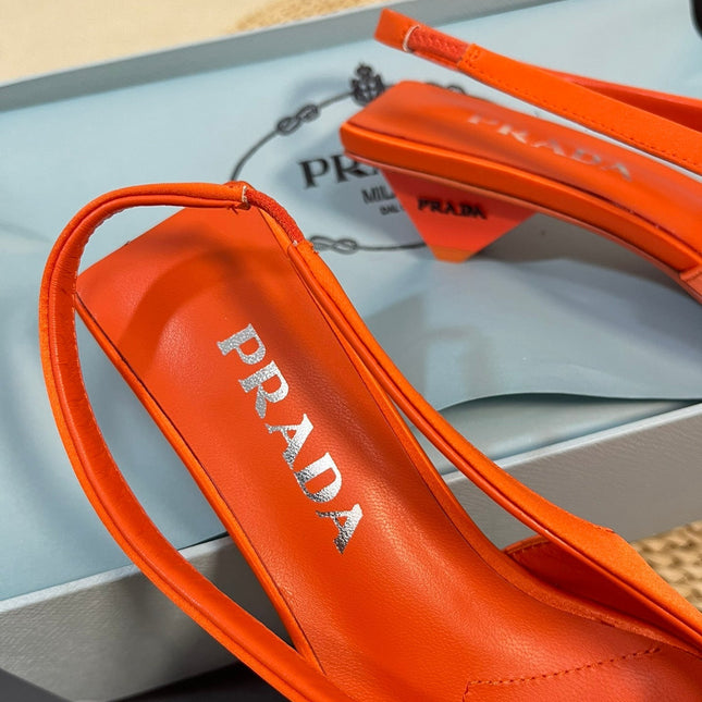 PRA SQUARE TOE SLINGBACK PUMPS BRIGHT ORANGE SATIN