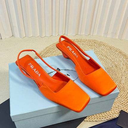 PRA SQUARE TOE SLINGBACK PUMPS BRIGHT ORANGE SATIN