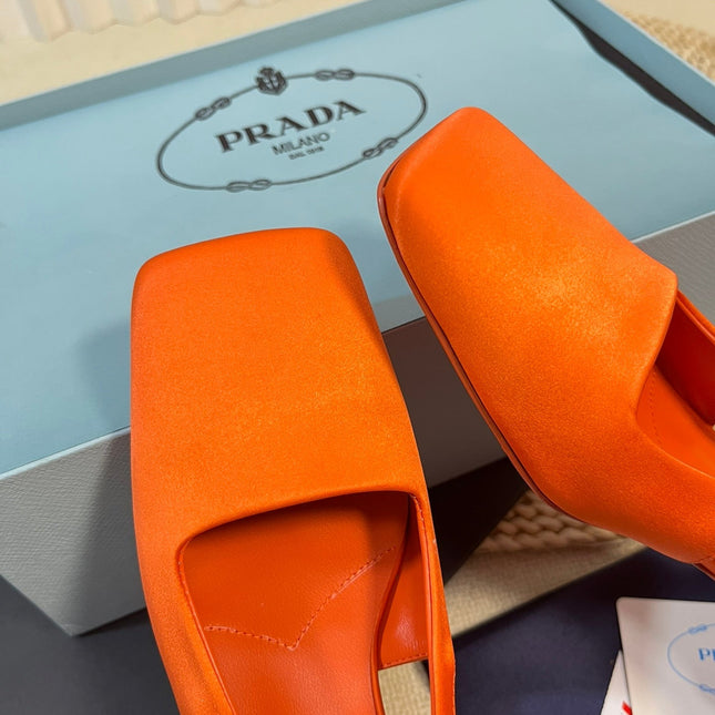 PRA SQUARE TOE SLINGBACK PUMPS BRIGHT ORANGE SATIN