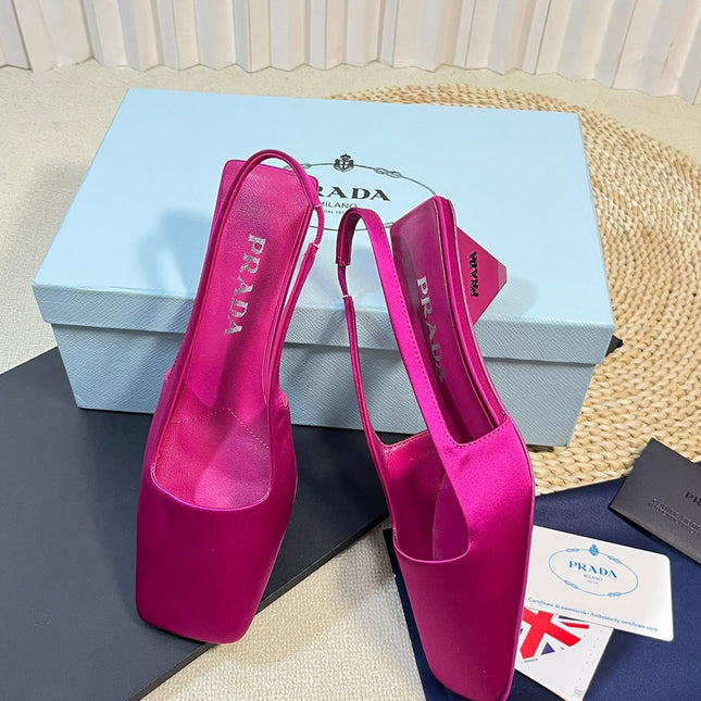 PRA SQUARE TOE SLINGBACK PUMPS BARBIE PINK SATIN