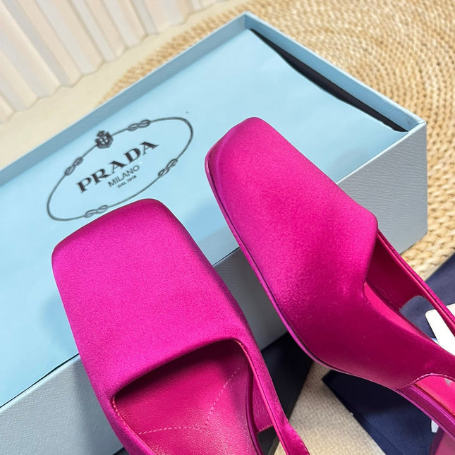 PRA SQUARE TOE SLINGBACK PUMPS BARBIE PINK SATIN