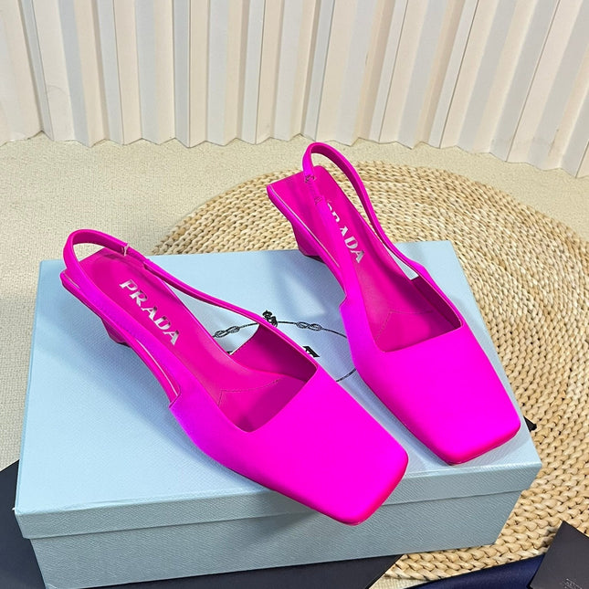 PRA SQUARE TOE SLINGBACK PUMPS BRIGHT PINK SATIN