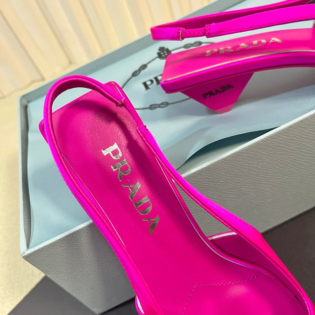 PRA SQUARE TOE SLINGBACK PUMPS BRIGHT PINK SATIN