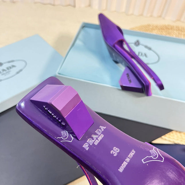 PRA SQUARE TOE SLINGBACK PUMPS VIOLET SATIN