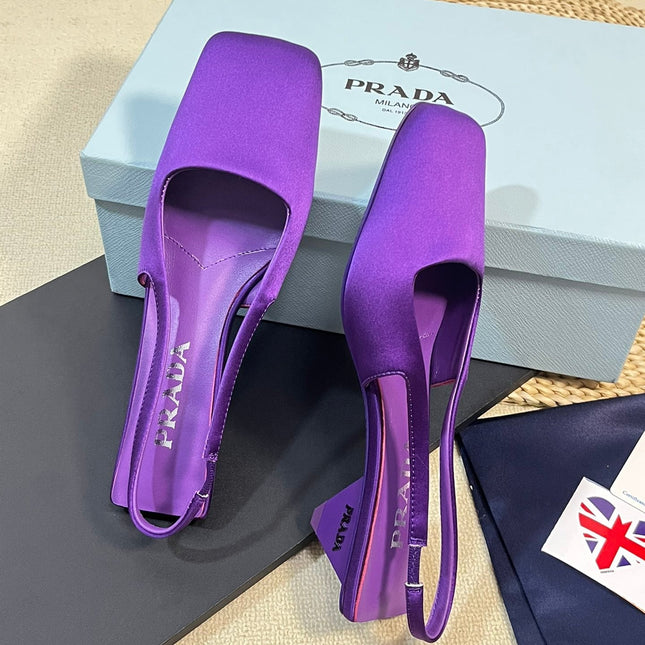 PRA SQUARE TOE SLINGBACK PUMPS VIOLET SATIN