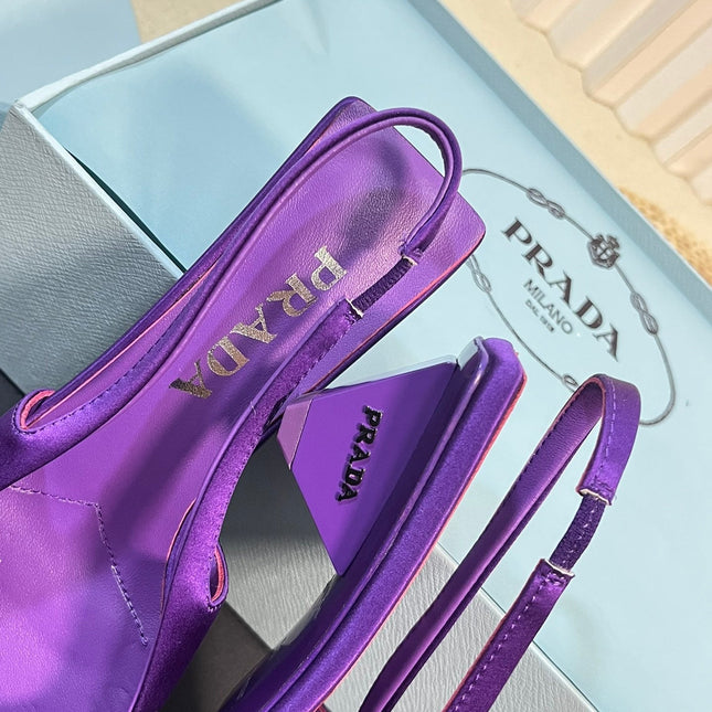 PRA SQUARE TOE SLINGBACK PUMPS VIOLET SATIN