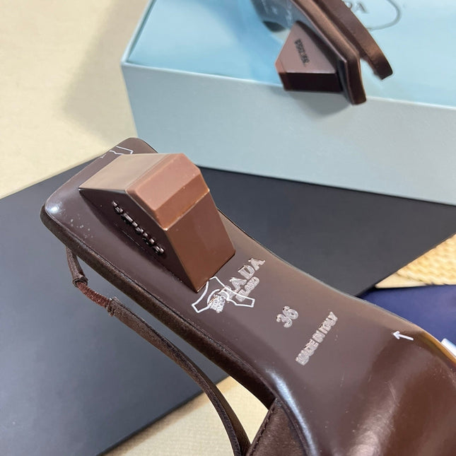 PRA SQUARE TOE SLINGBACK PUMPS CHOCOLATE SATIN