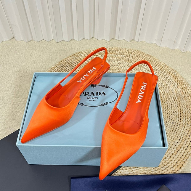 PRA POINTED TOE SLINGBACK PUMPS BRIGHT ORANGE SATIN