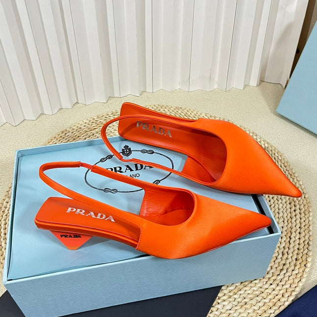 PRA POINTED TOE SLINGBACK PUMPS BRIGHT ORANGE SATIN