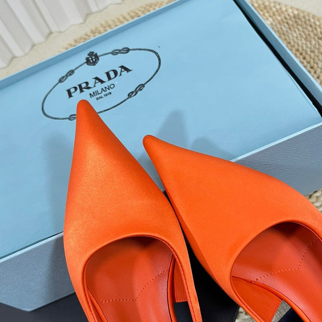 PRA POINTED TOE SLINGBACK PUMPS BRIGHT ORANGE SATIN