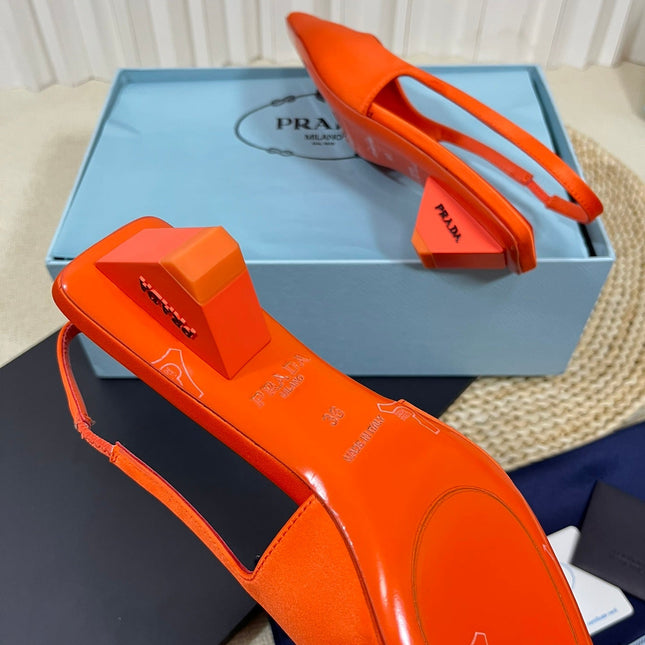 PRA POINTED TOE SLINGBACK PUMPS BRIGHT ORANGE SATIN