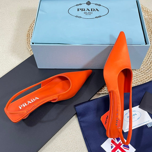 PRA POINTED TOE SLINGBACK PUMPS BRIGHT ORANGE SATIN