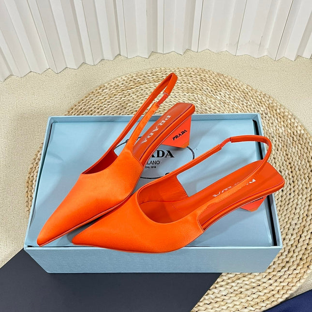 PRA POINTED TOE SLINGBACK PUMPS BRIGHT ORANGE SATIN