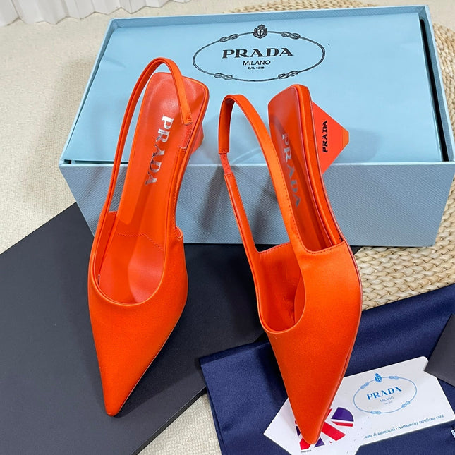 PRA POINTED TOE SLINGBACK PUMPS BRIGHT ORANGE SATIN