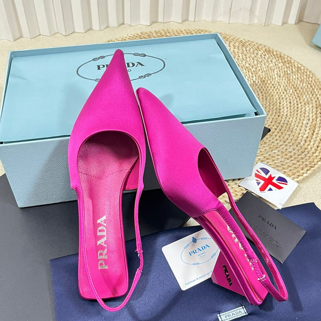 PRA POINTED TOE SLINGBACK PUMPS BRIGHT PINK SATIN