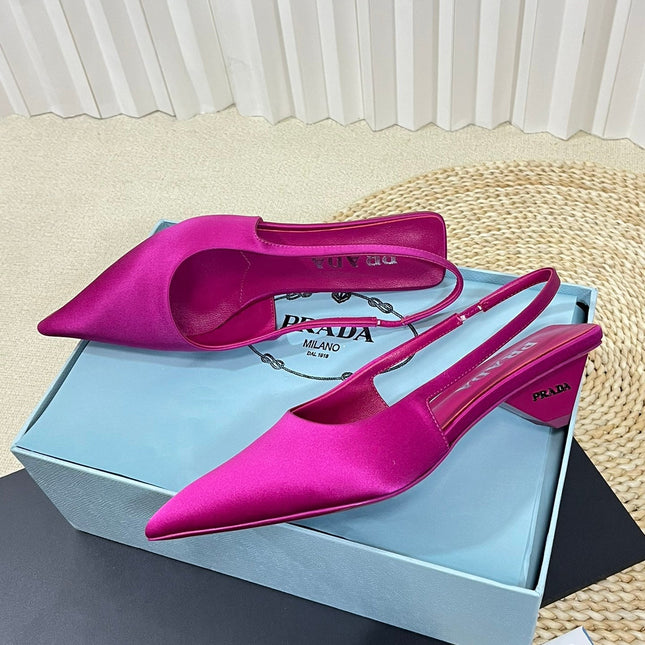 PRA POINTED TOE SLINGBACK PUMPS BRIGHT PINK SATIN