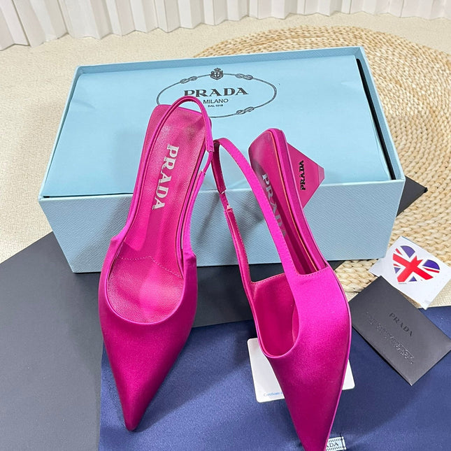 PRA POINTED TOE SLINGBACK PUMPS BRIGHT PINK SATIN