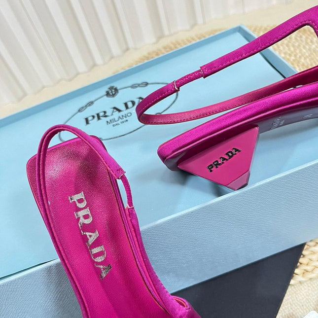 PRA POINTED TOE SLINGBACK PUMPS BRIGHT PINK SATIN