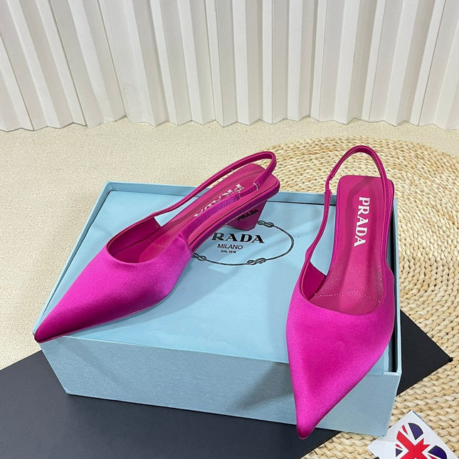 PRA POINTED TOE SLINGBACK PUMPS BRIGHT PINK SATIN