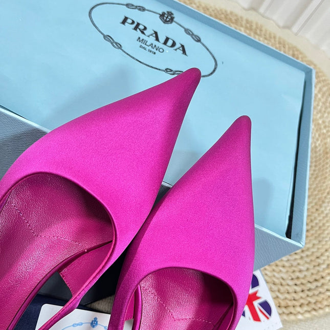 PRA POINTED TOE SLINGBACK PUMPS BRIGHT PINK SATIN