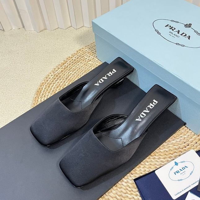 PRA SQUARE TOE MULES BLACK SATIN