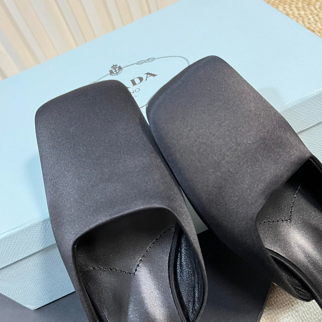 PRA SQUARE TOE MULES BLACK SATIN