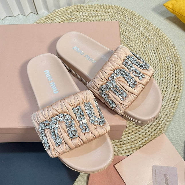 Pastel Pink Sheepskin Diamond Slippers