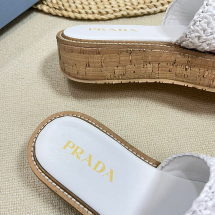 Crochet Flatform Slides 40 Lightweight Cork Sole White
