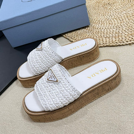 Crochet Flatform Slides 40 Lightweight Cork Sole White