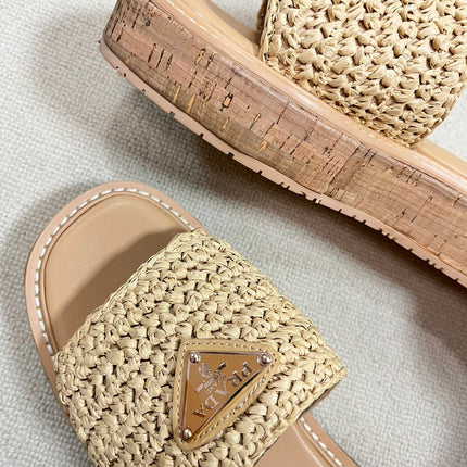 Crochet Flatform Slides 40 Lightweight Cork Sole Beige
