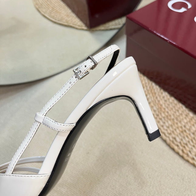 SLINGBACK PUMP 6 CM IN WHITE GLOSSY CALFSKIN