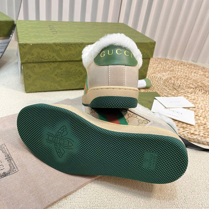 SNEAKER WITH WEB IN BEIGE GREEN FABRIC MIX SUEDE AND LAMB WOOL LINING