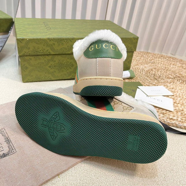 SNEAKER WITH WEB IN BEIGE GREEN FABRIC MIX SUEDE AND LAMB WOOL LINING