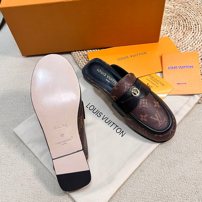 LV CAPRI OPEN BACK LOAFERS IN CHESTNUT BROWN MONOGRAM CALFSKIN